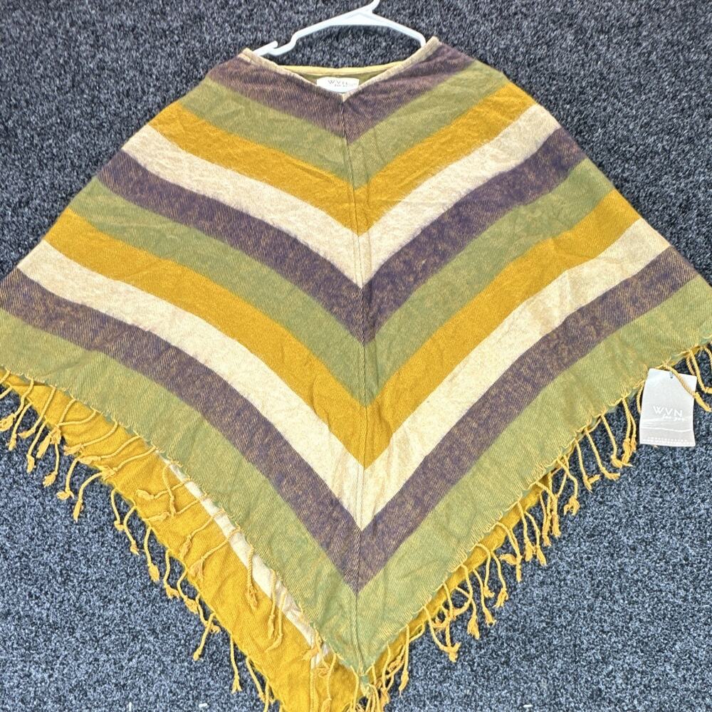 WVN For You Womens Poncho One Size Golden Brown Stripe Fringe Boho NWT